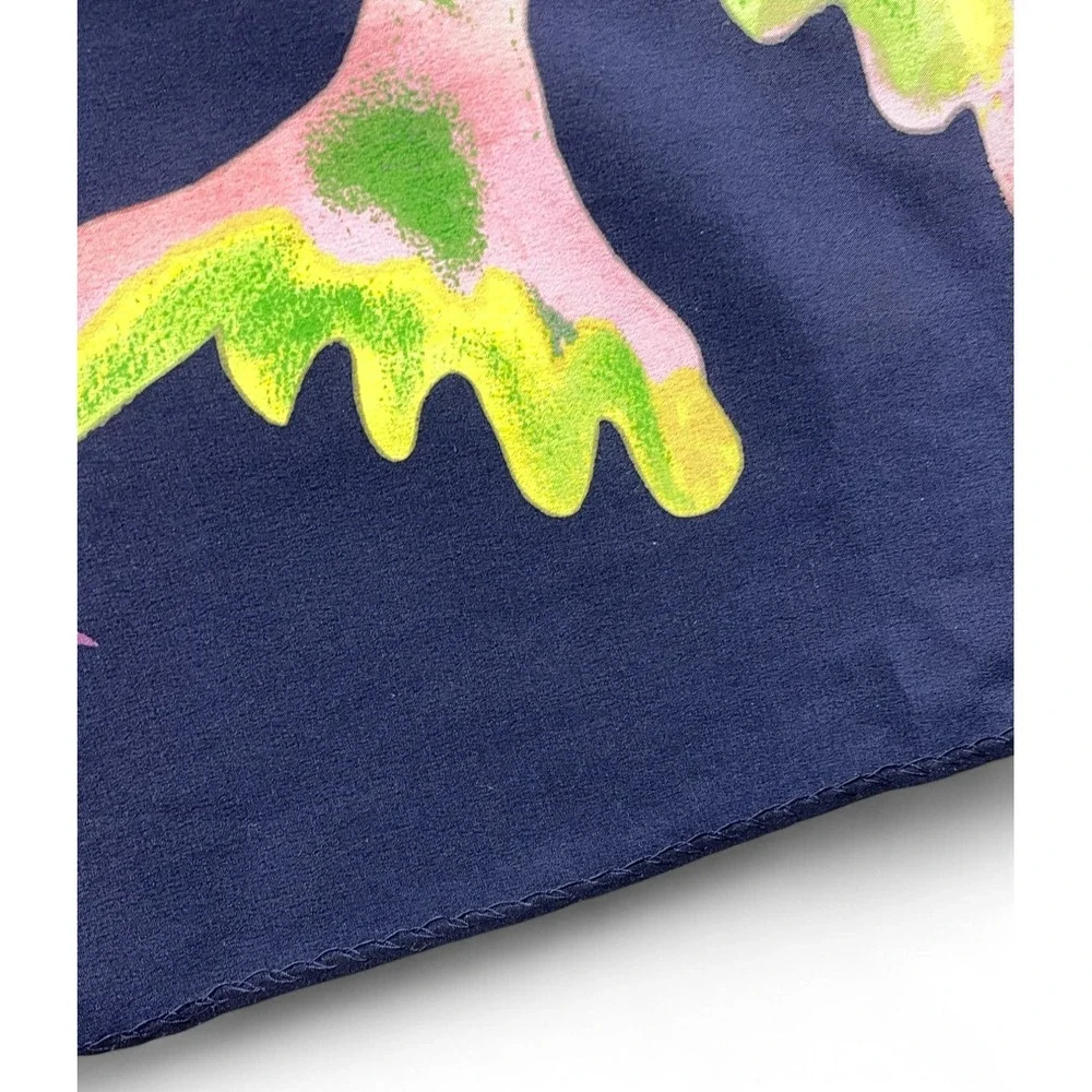 St John Silk Scarf Pink Navy Blue Fish Birds